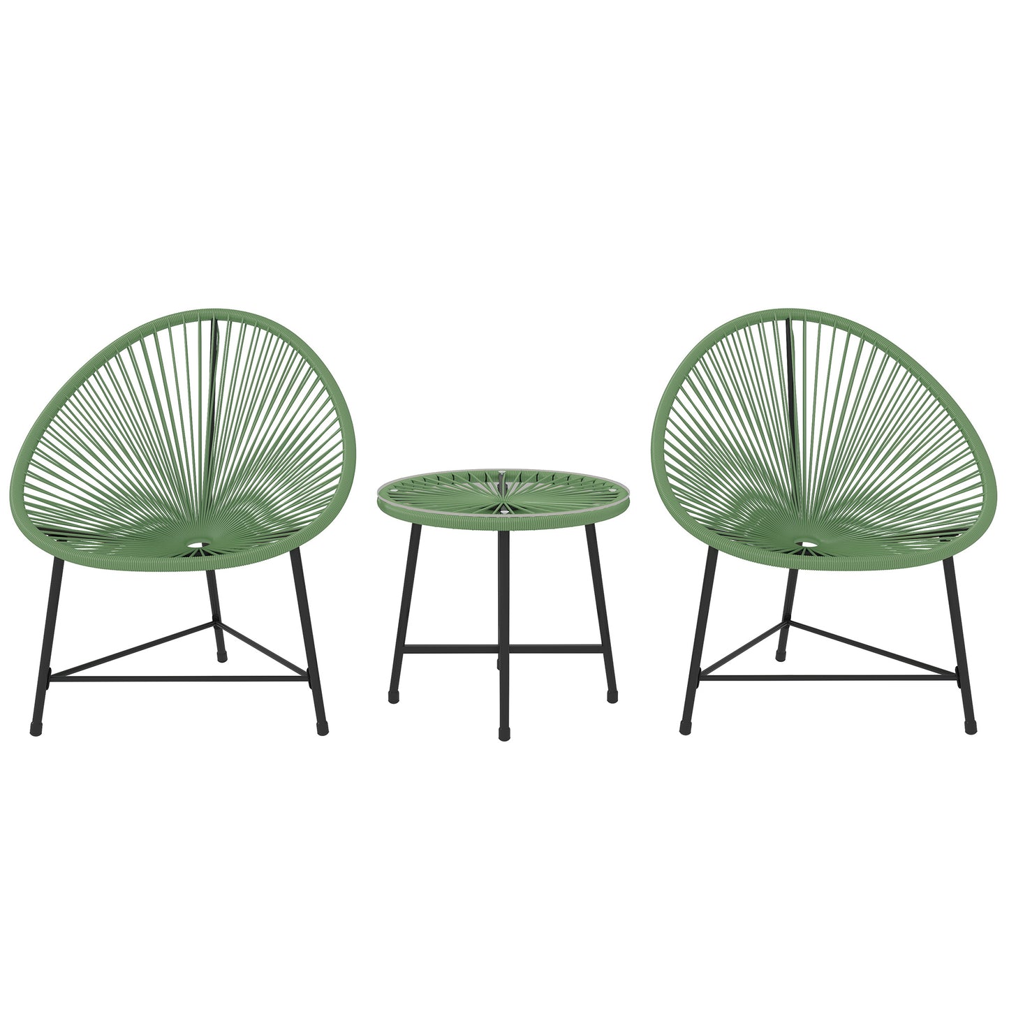 Rattan Bistro Set with Acapulco Chairs and Glass Table, Green