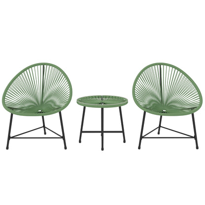 Rattan Bistro Set with Acapulco Chairs and Glass Table, Green