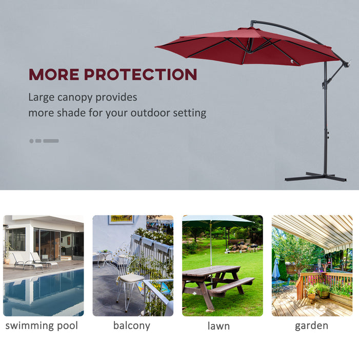 3 meter Cantilever Umbrella Garden Banana Parasol Patio Hanging Sun Shade Wine Red