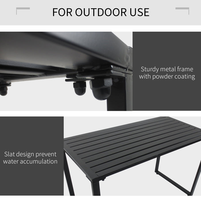 3Pcs Outdoor Dining Set Metal Beer Table Bench Patio Garden Yard Black