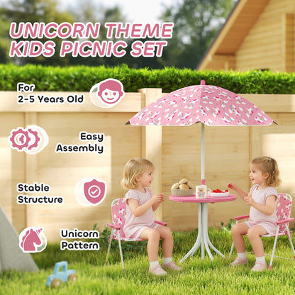 Kids Garden Furniture with 2 Folding Chairs and Umbrella, Pink