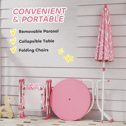 Kids Garden Furniture with 2 Folding Chairs and Umbrella, Pink