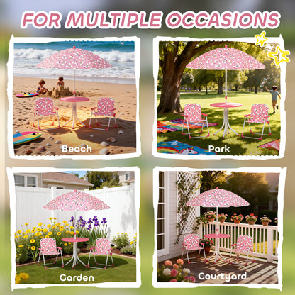 Kids Garden Furniture with 2 Folding Chairs and Umbrella, Pink