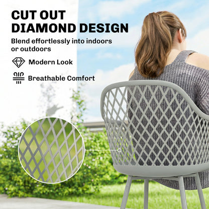 Garden Chairs Set of 4, Garden Dining Chairs with Armrests, Grey