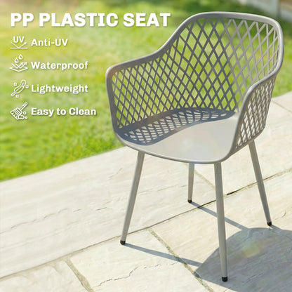 Garden Chairs Set of 4, Garden Dining Chairs with Armrests, Grey