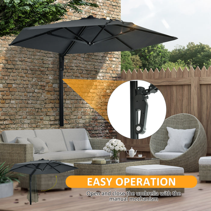 Wall Mounted Parasol, Hand to Push Outdoor Patio Umbrella with 180 Degree Rotatable Canopy for Porch, Deck, Garden, 250 cm, Grey