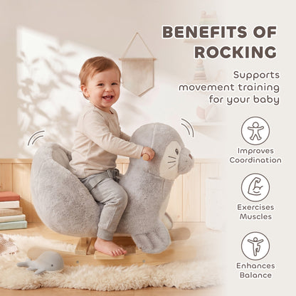 Plush Rocking Seal with Sounds and Safety Belt - Grey & White