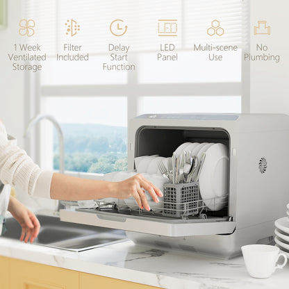 Worktop Dishwasher w/ 4 Place Settings 6 Programs, Silver Tone