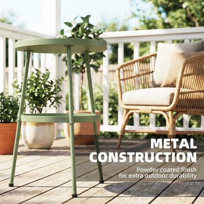 Patio Side Table, 2-Tier Round Coffee End Table, Light Green