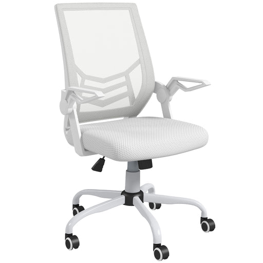 Mesh Office Chair, Computer Desk Chair with Flip-up Armrests, Lumbar Back Support and Swivel Wheels, White