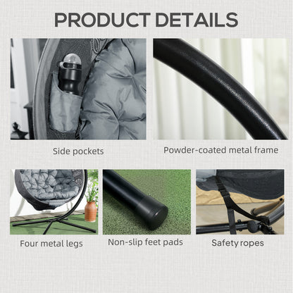 Hanging Swing Chair w/ Metal Stand & Side Pocket, Charcoal Grey