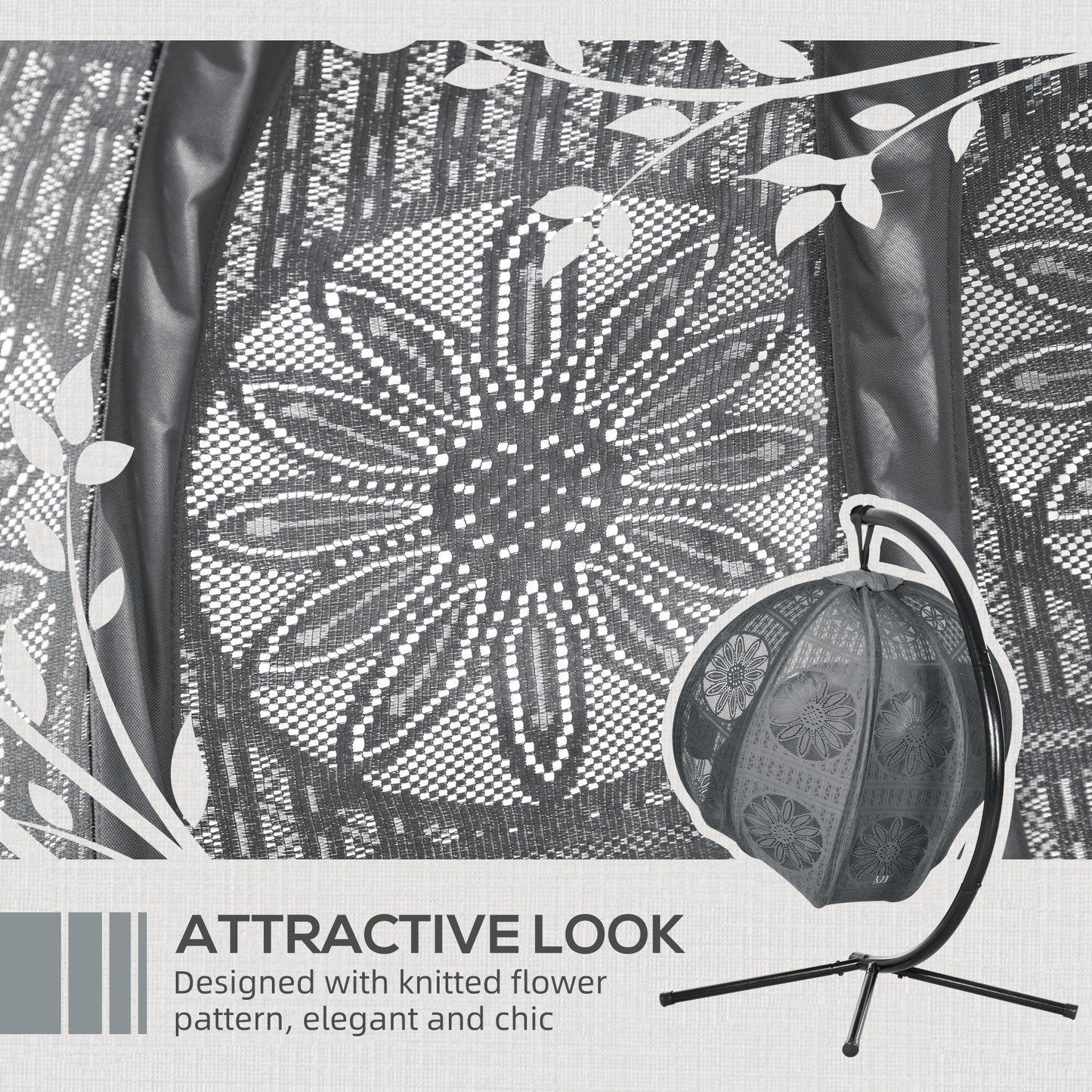 Hanging Swing Chair w/ Metal Stand & Side Pocket, Charcoal Grey