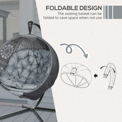 Hanging Swing Chair w/ Metal Stand & Side Pocket, Charcoal Grey