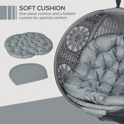 Hanging Swing Chair w/ Metal Stand & Side Pocket, Charcoal Grey