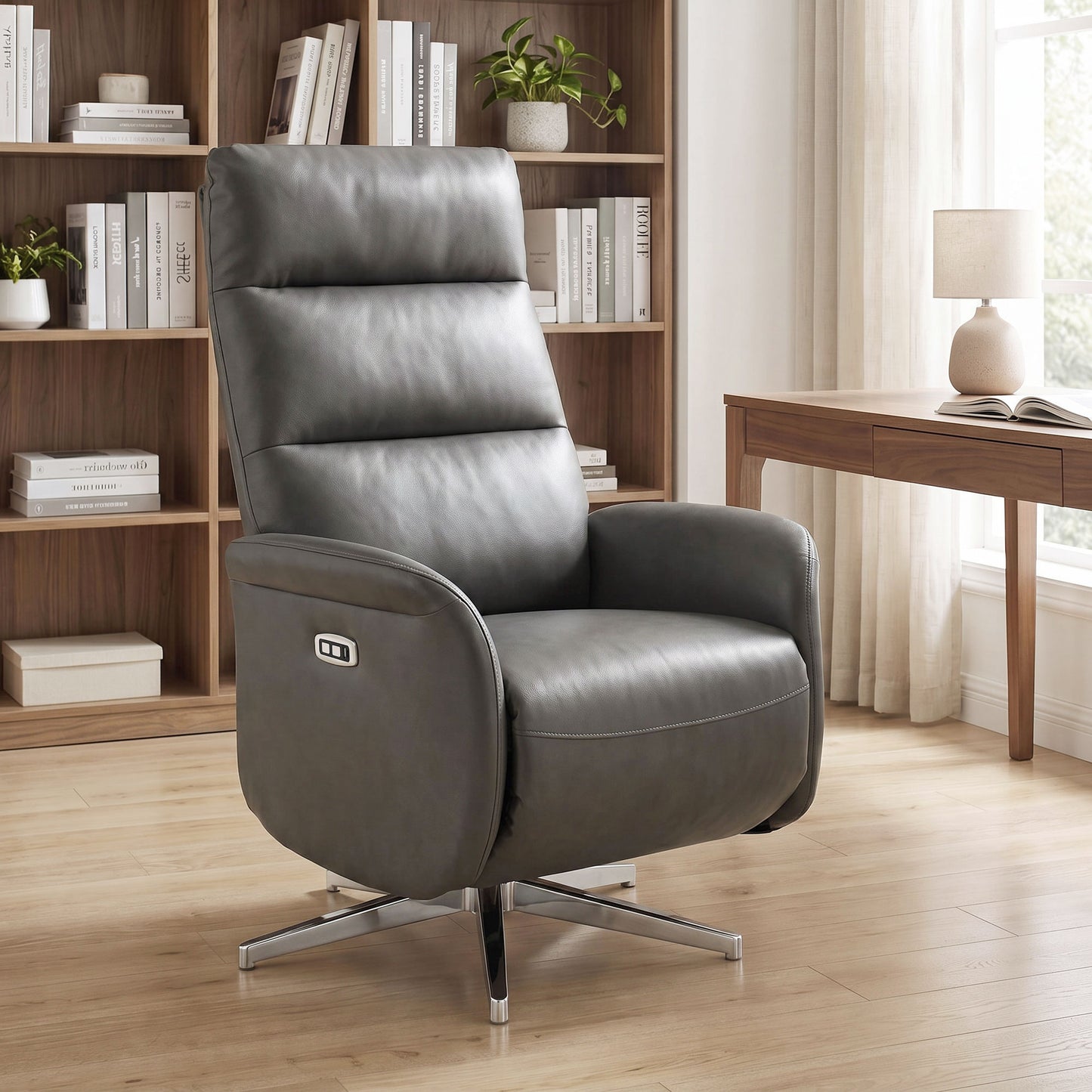 Recliner Armchair, Swivel Recliner with Type C+USB, Dark Grey