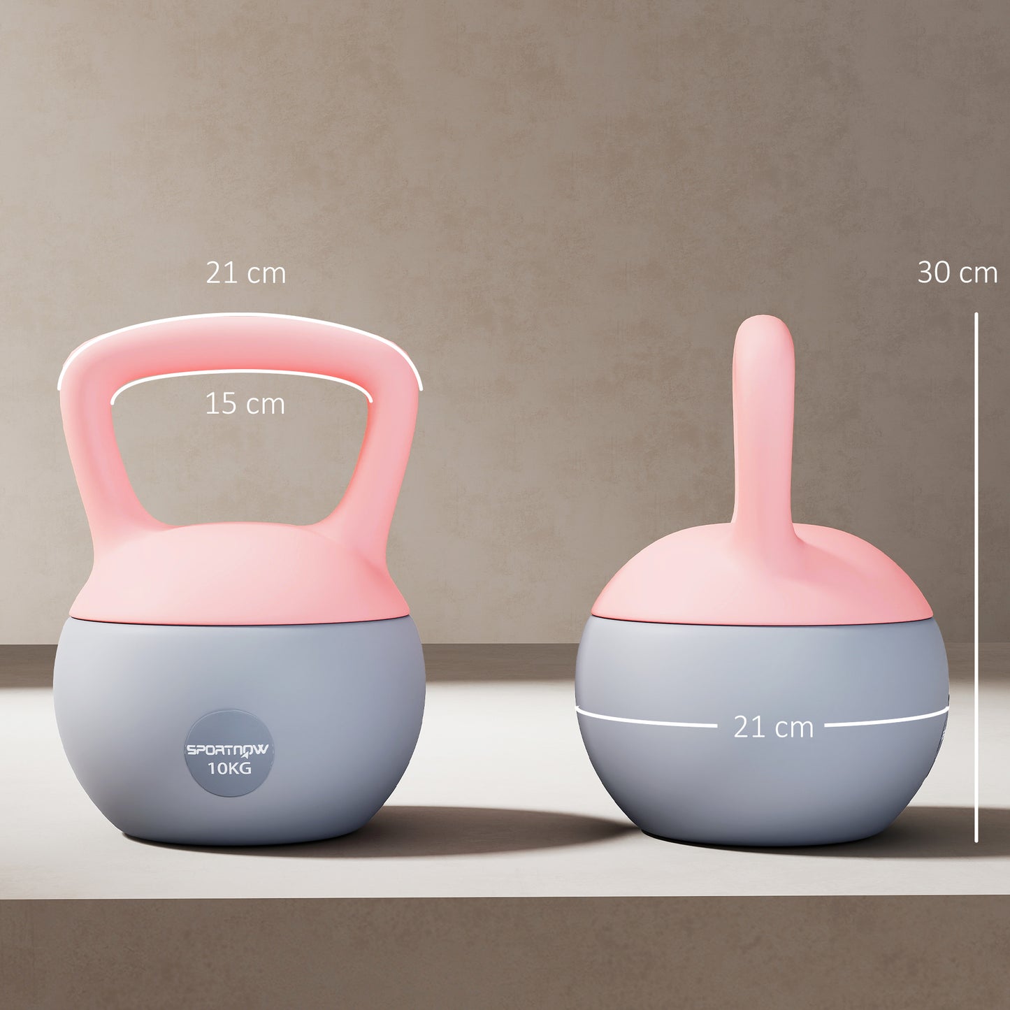 10KG Kettlebell with Soft Body and Non-Slip Handle, Pink and Grey