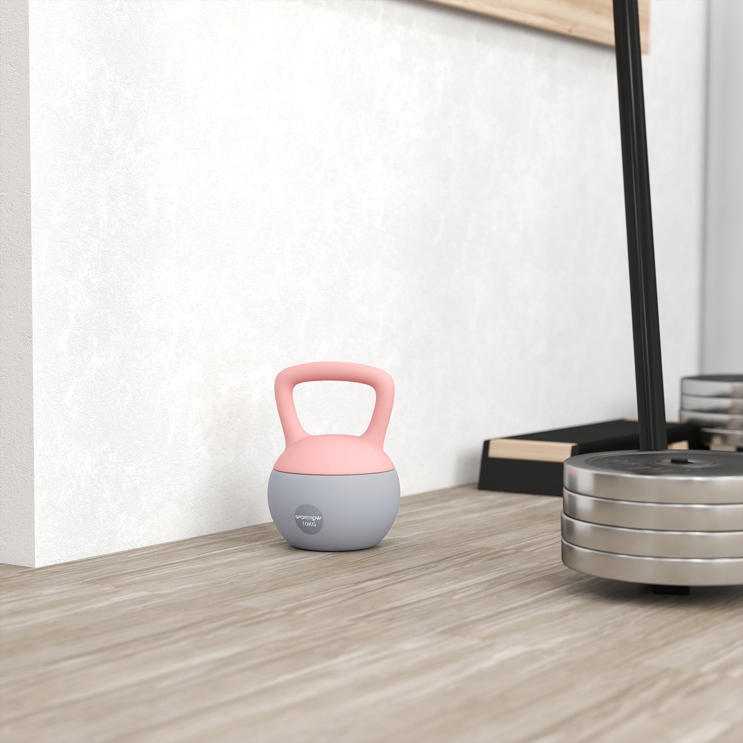 10KG Kettlebell with Soft Body and Non-Slip Handle, Pink and Grey