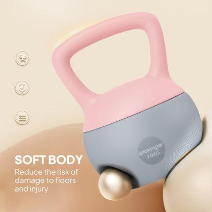 10KG Kettlebell with Soft Body and Non-Slip Handle, Pink and Grey