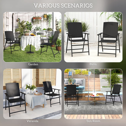 2pcs Rattan Chair Foldable Garden Furniture w/ Armrest Black