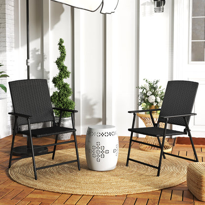 2pcs Rattan Chair Foldable Garden Furniture w/ Armrest Black