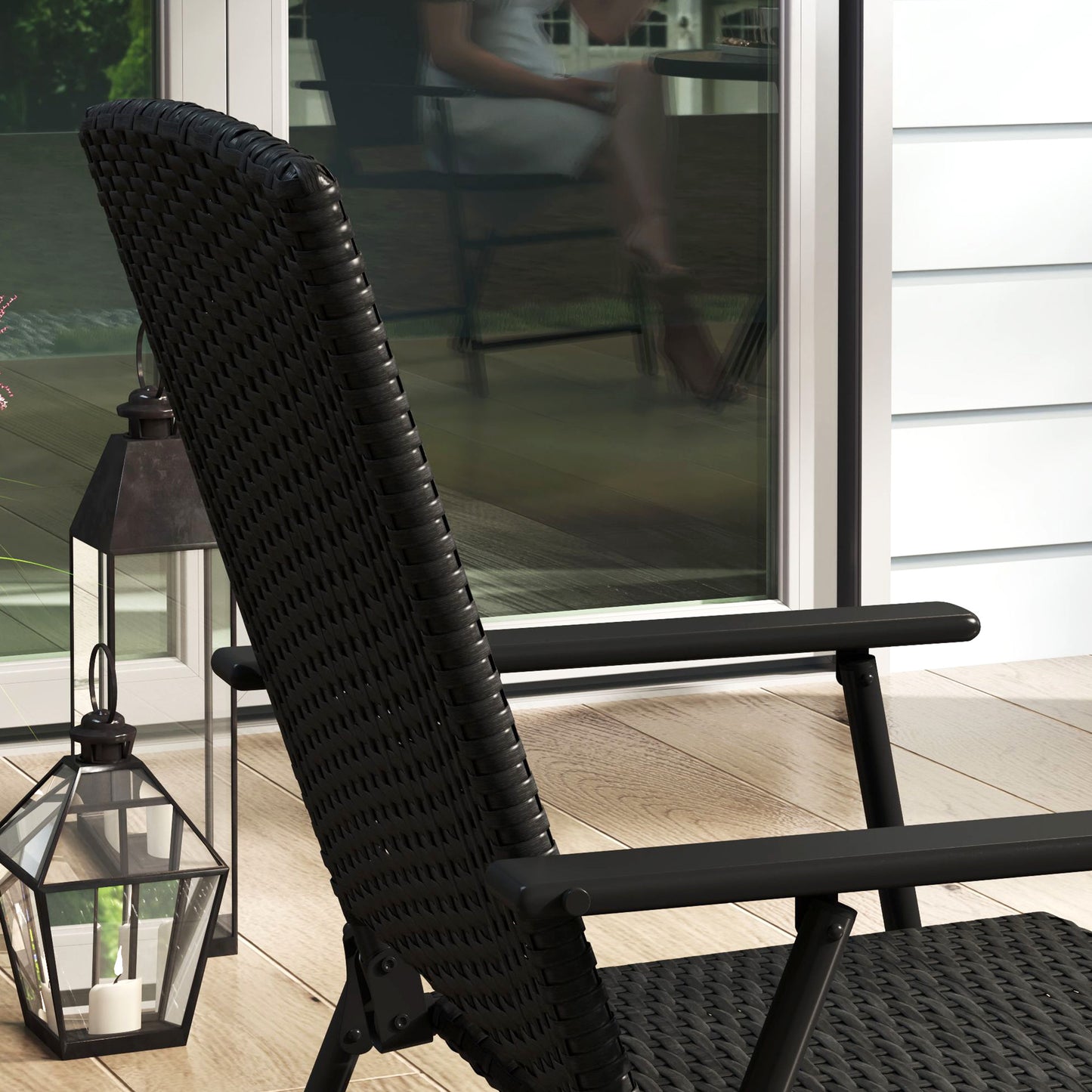 2pcs Rattan Chair Foldable Garden Furniture w/ Armrest Black