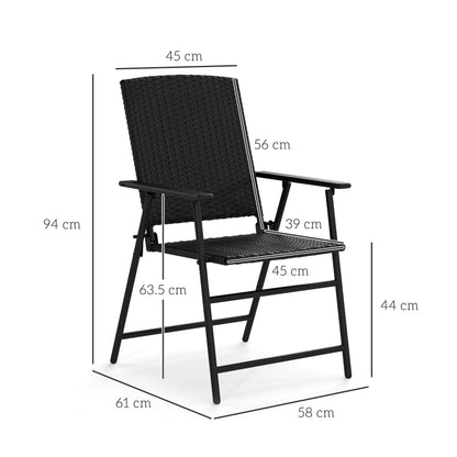 2pcs Rattan Chair Foldable Garden Furniture w/ Armrest Black
