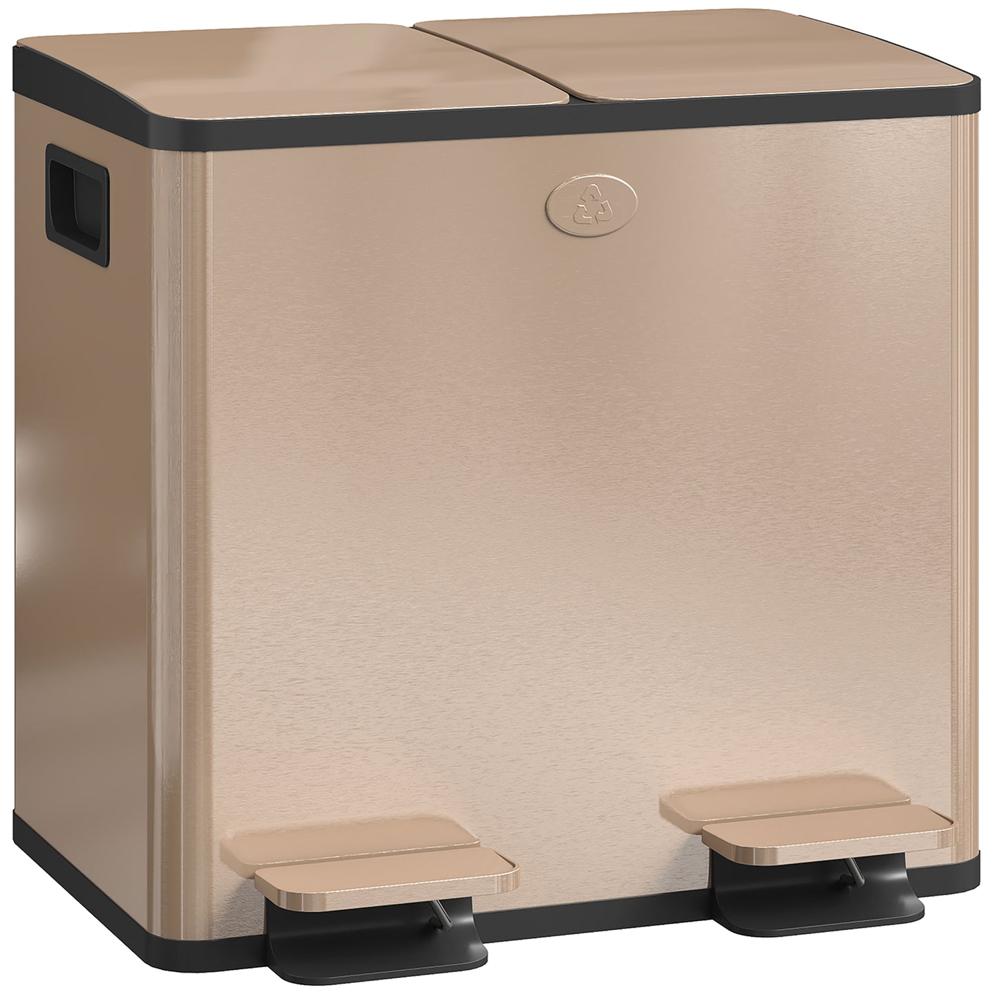 2 x 15L Dual Kitchen Bin Pedal Bin for Recycling and Waste, Gold Tone
