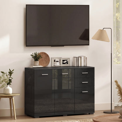 Modern Sideboard Kitchen Storage Cabinet, High Gloss Black