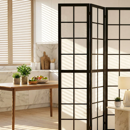 4 Panel Folding Room Divider, Freestanding Privacy Screen, Indoor Room Partition for Living Room, Bedroom and Office, 160 x 170cm, Black