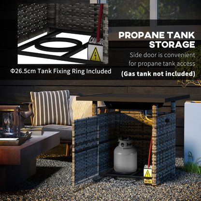 Outdoor PE Rattan Fire Pits for Garden, 50,000 BTU Propane Fire Pit Table with Glass Wind Guard, Mixed Grey