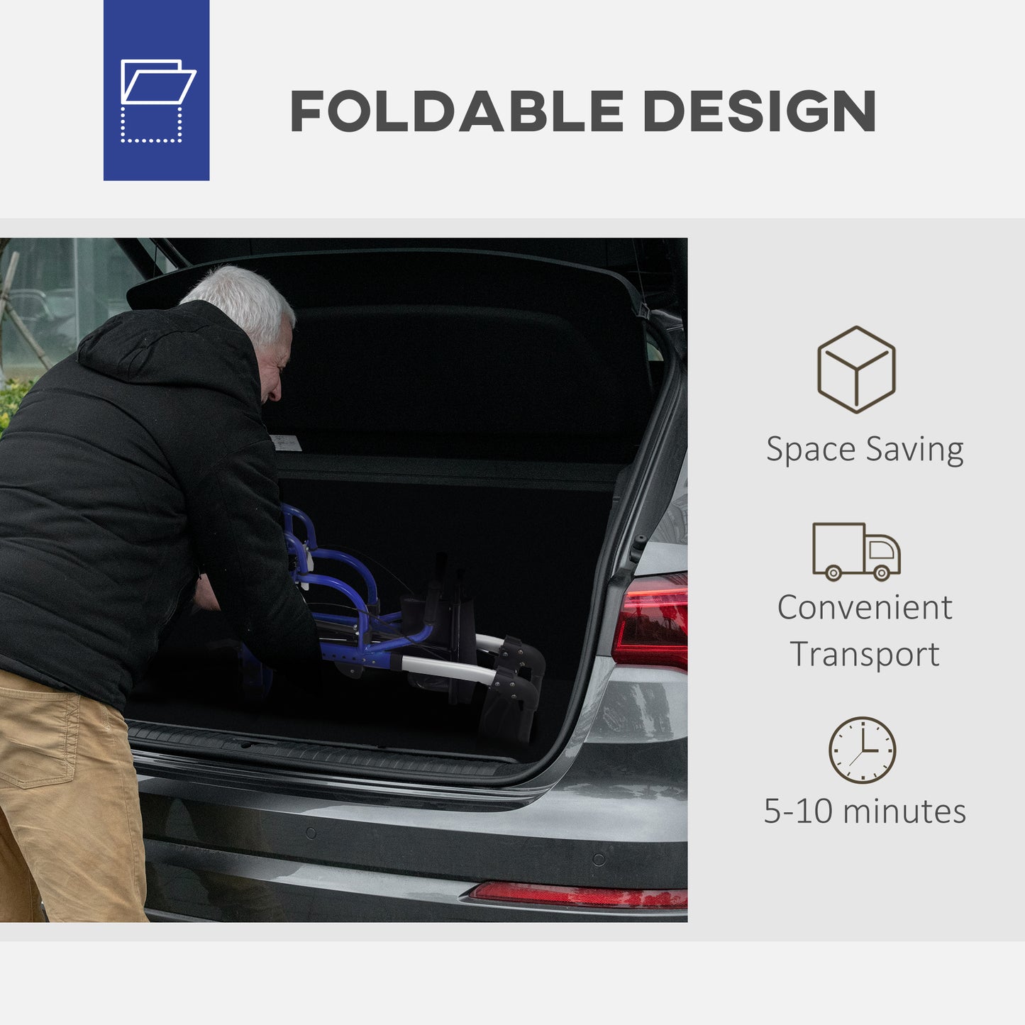 2 in 1 Wheelchair & Folding Rollator Walker Combo, Pearl Blue