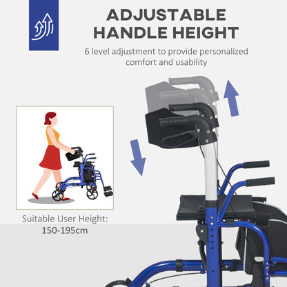 2 in 1 Wheelchair & Folding Rollator Walker Combo, Pearl Blue
