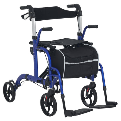 2 in 1 Wheelchair & Folding Rollator Walker Combo, Pearl Blue