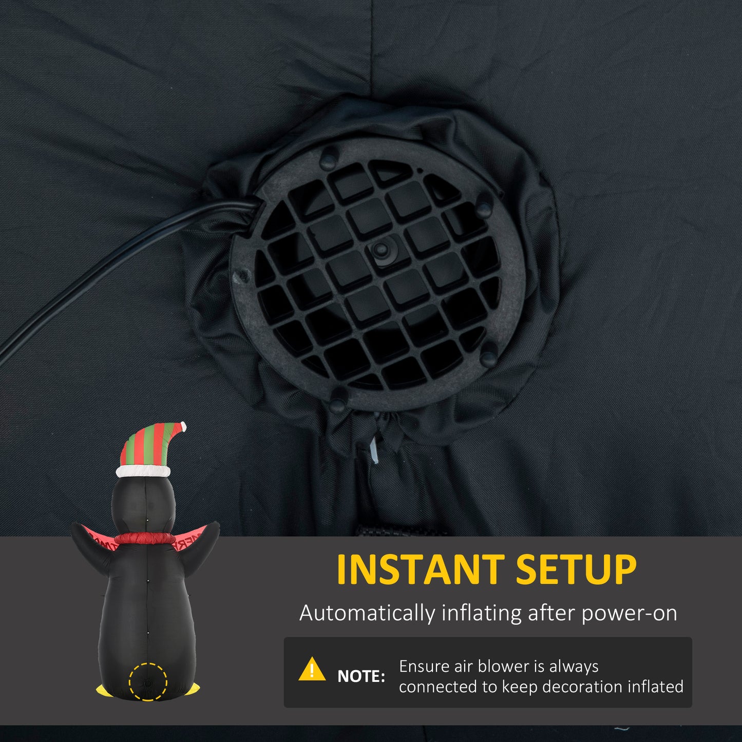 8ft Inflatable Penguin & Christmas Banner Decoration Inner LED Lights