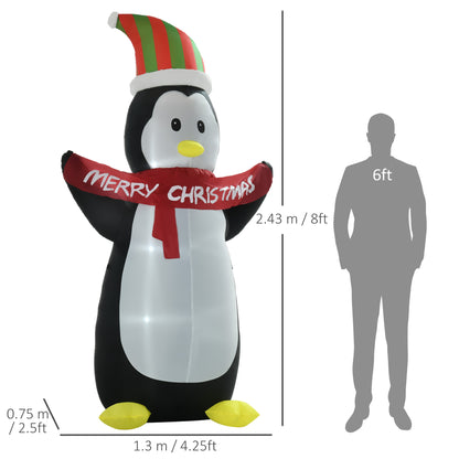 8ft Inflatable Penguin & Christmas Banner Decoration Inner LED Lights