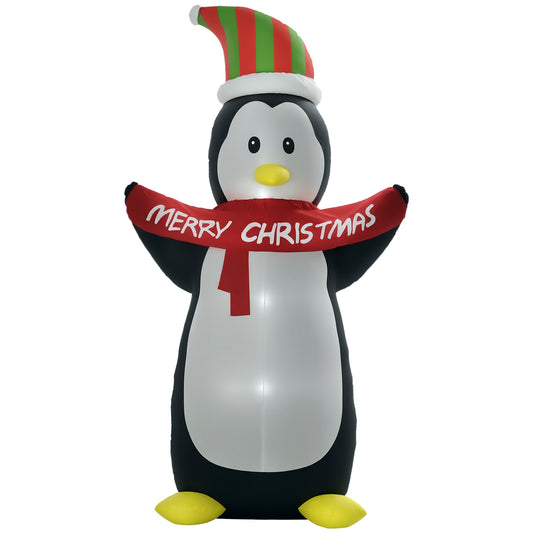 8ft Inflatable Penguin & Christmas Banner Decoration Inner LED Lights