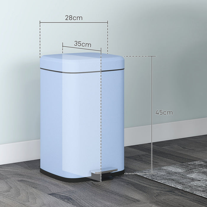 20L Kitchen Pedal Bin, Metal Rubbish Bin with Soft-close Lid, Light Blue