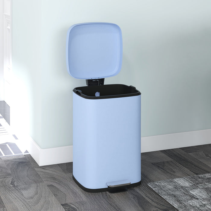 20L Kitchen Pedal Bin, Metal Rubbish Bin with Soft-close Lid, Light Blue