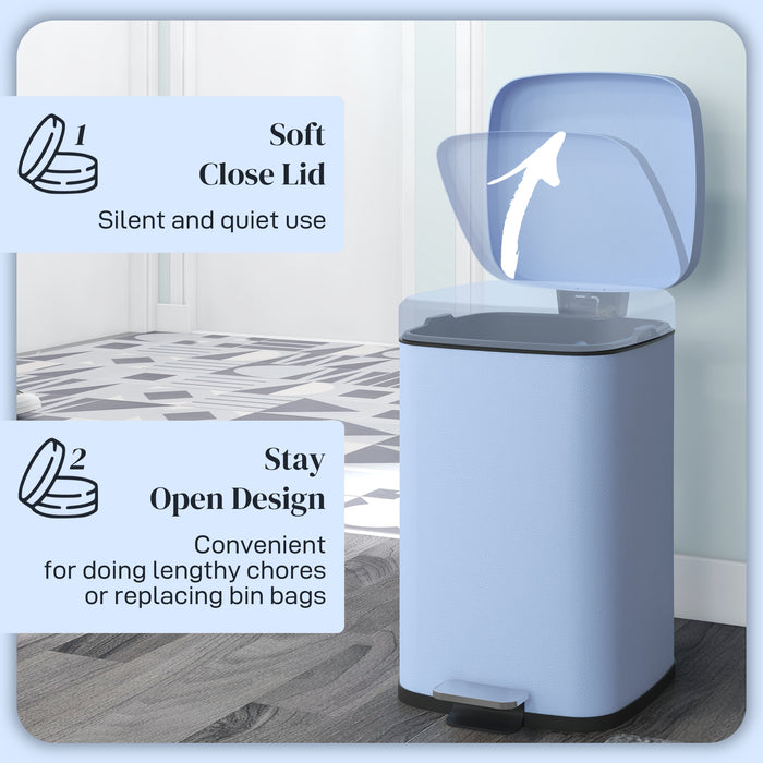 20L Kitchen Pedal Bin, Metal Rubbish Bin with Soft-close Lid, Light Blue