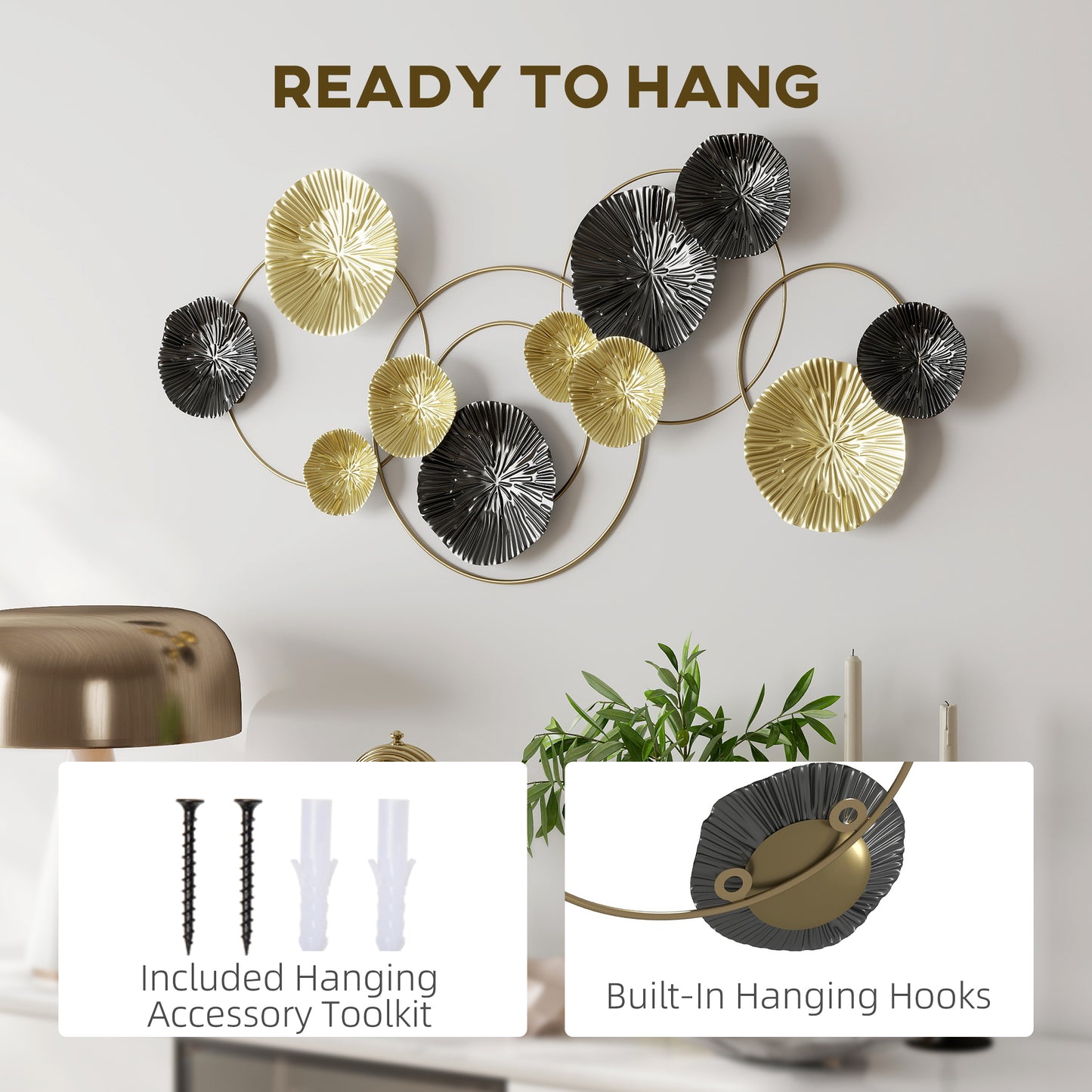 Hanging Wall Sculpture with Modern Lotus-Leaf Design, Metal Wall Art