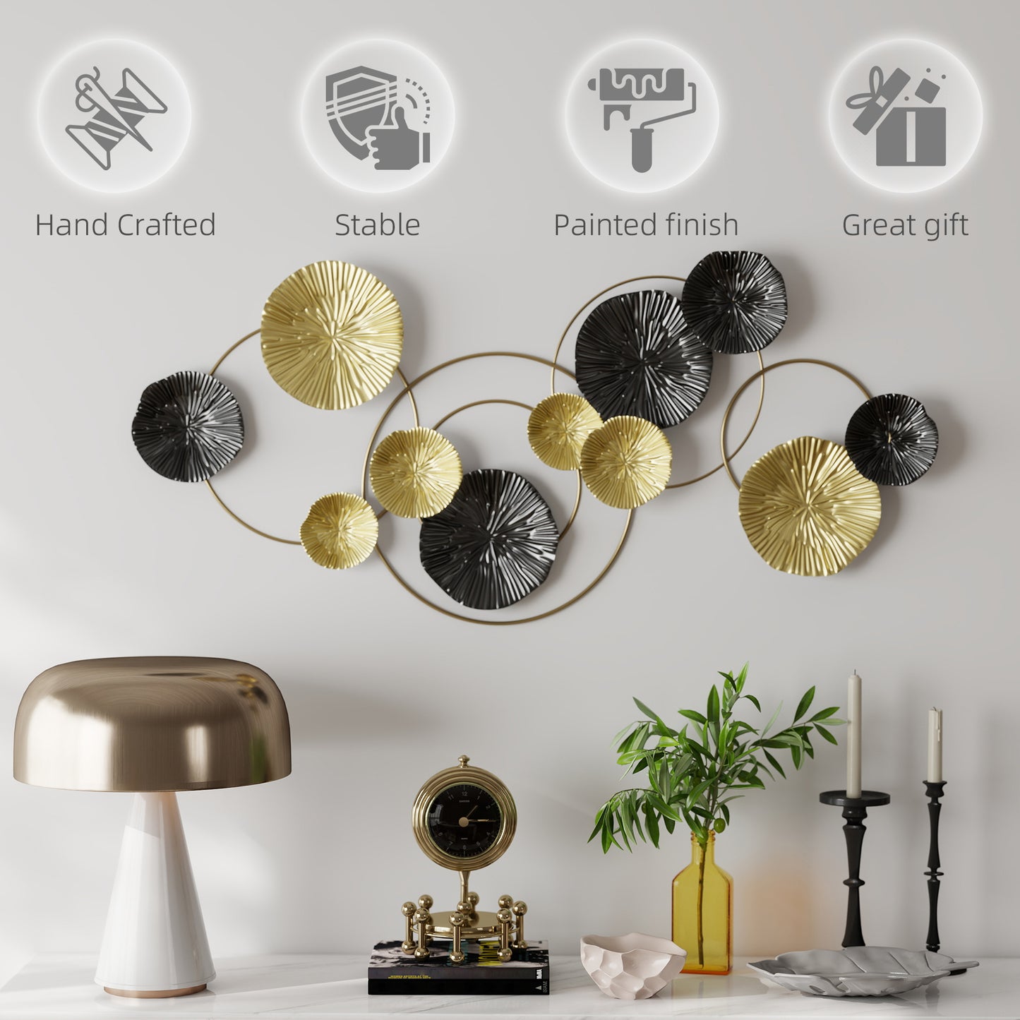 Hanging Wall Sculpture with Modern Lotus-Leaf Design, Metal Wall Art