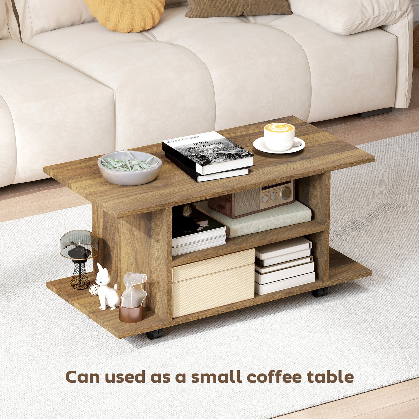 Modern TV Cabinet Stand Storage Shelves Table Mobile Walnut