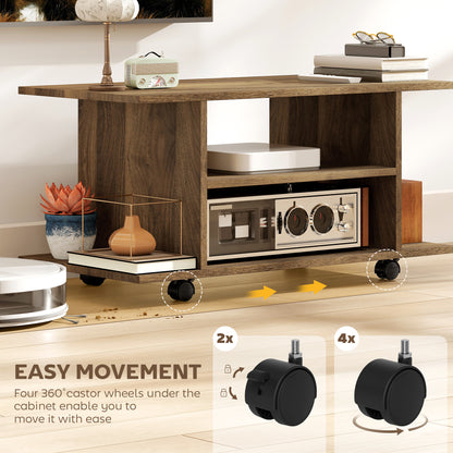 Modern TV Cabinet Stand Storage Shelves Table Mobile Walnut