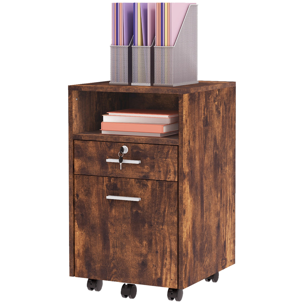 Lockable Filing Cabinet for Home Office, Mobile File Cabinet with Wheels Hanging Bar for A4, Letter Size, Rustic Brown