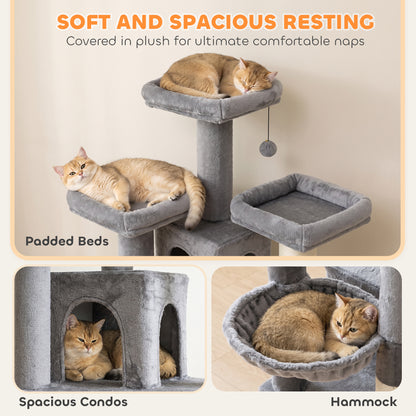 184cm Cat Tree with 2 Condos, 3 Beds and Hammock - Dark Grey