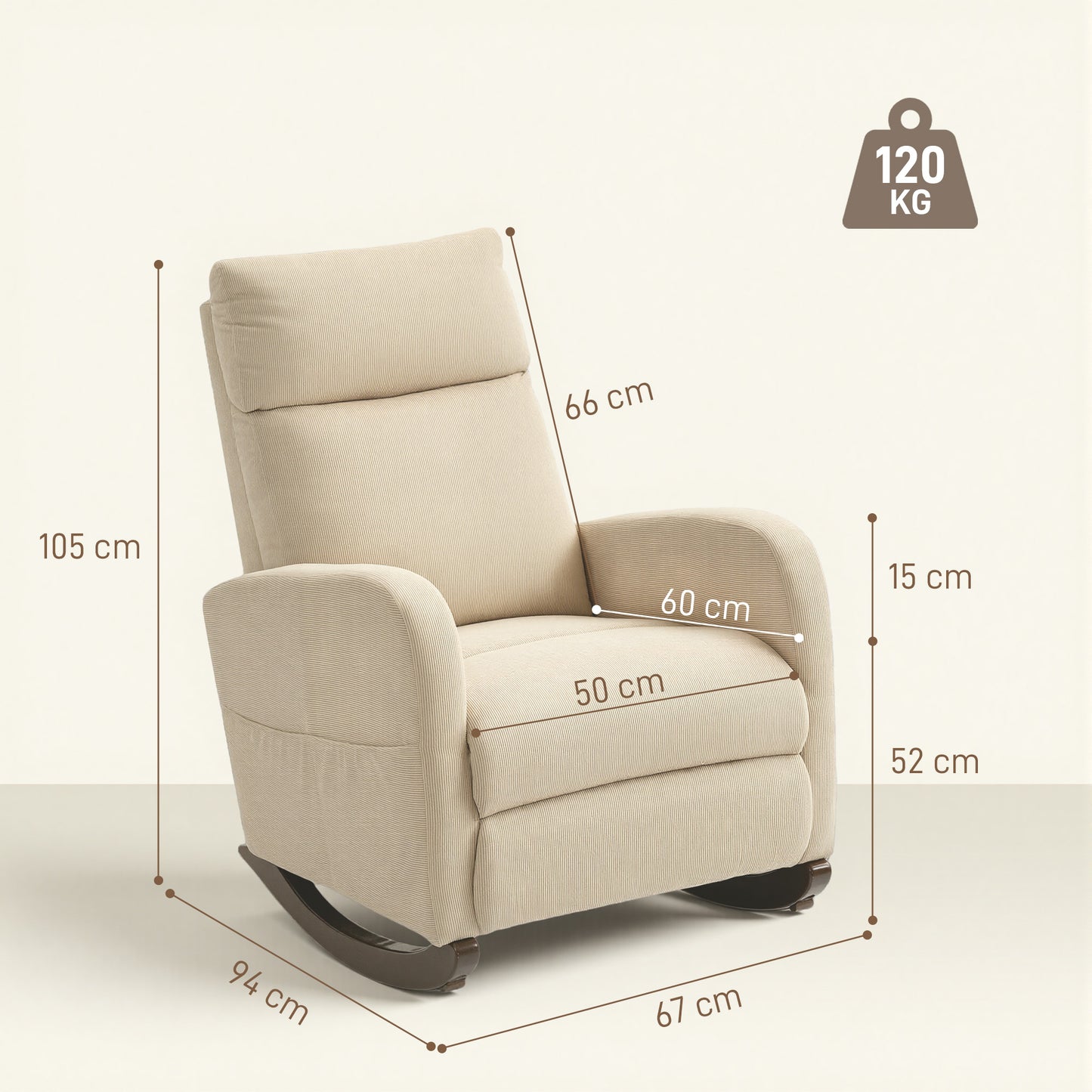 Modern High Back Corduroy Leisure Rocking Chair for Nursery, Beige