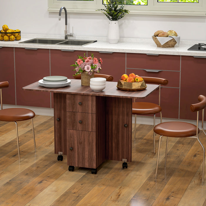 Folding Dining Table, Drop Leaf Table With Drawers Distressed Brown