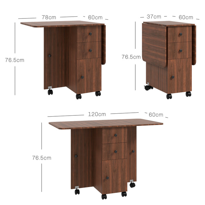 Folding Dining Table, Drop Leaf Table With Drawers Distressed Brown