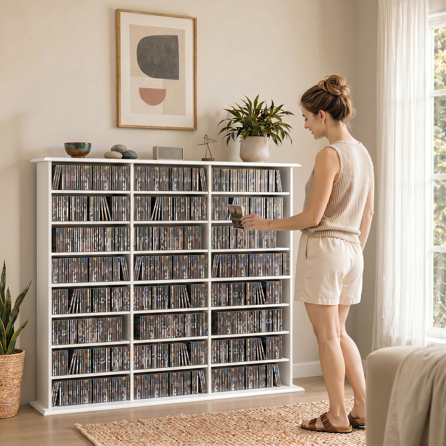 DVD Storage Unit, Media Storage Shelf with 24 Compartments, White