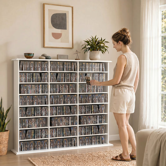 DVD Storage Unit, Media Storage Shelf with 24 Compartments, White